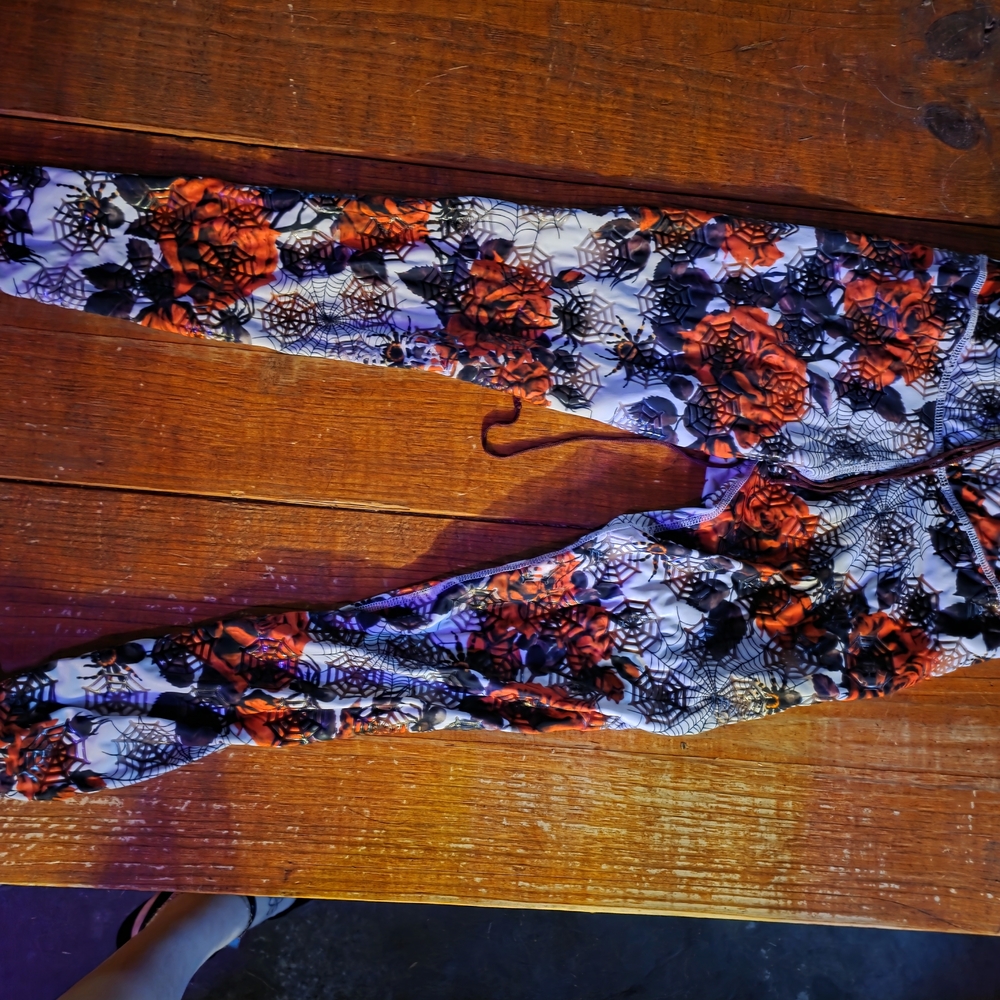 *Not For Sale* Vibrant Red Floral and Web Leggings